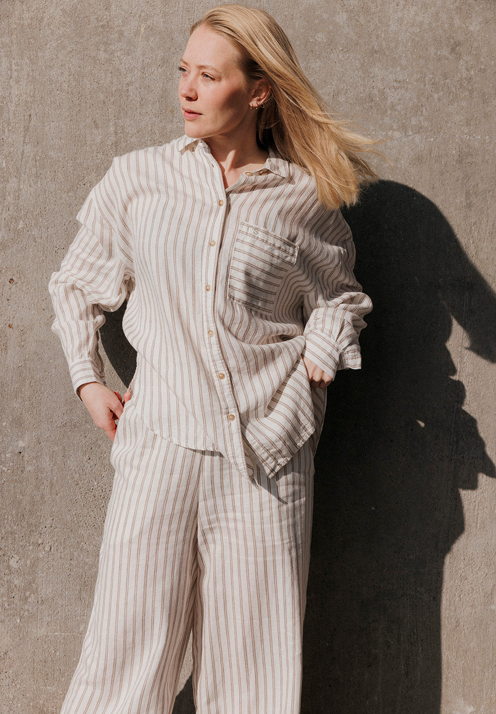 Striped Shirt PJ, Warm Grey