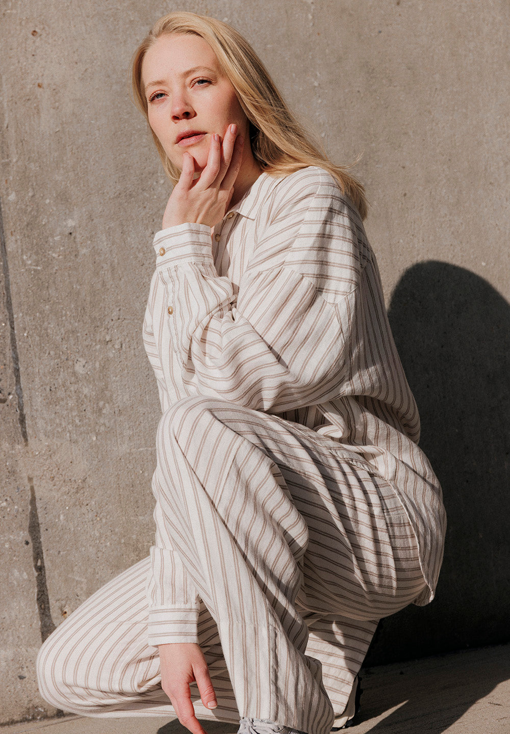 Striped Shirt PJ, Warm Grey
