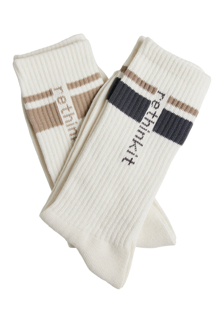Rethinkit Striped Crew Socks 2 Pack, Ink Mocha