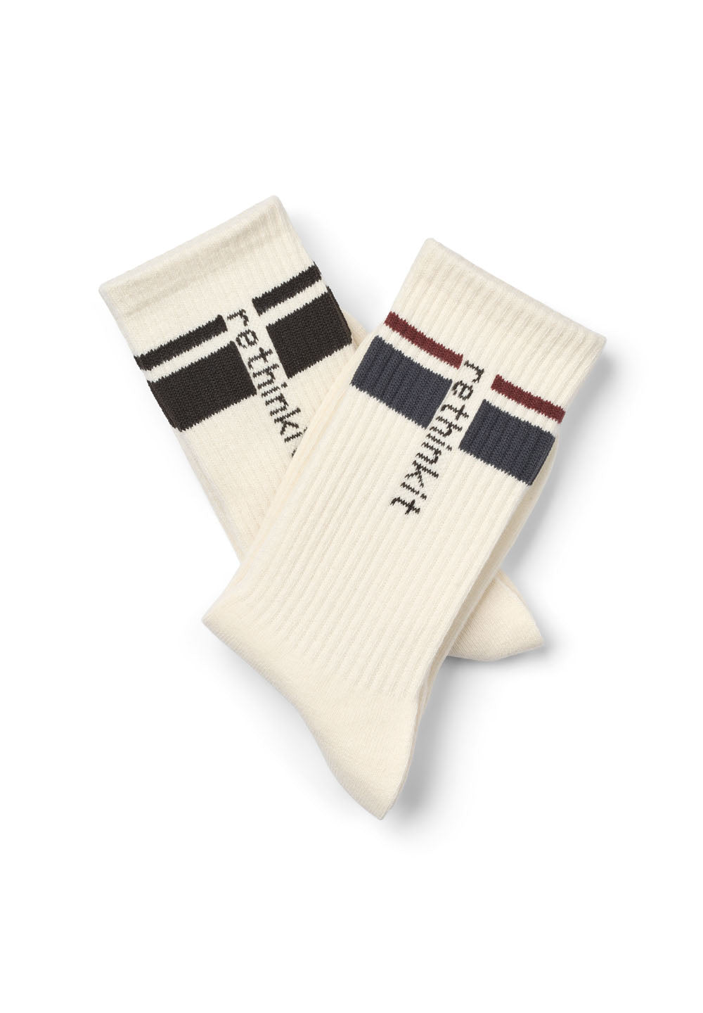 Rethinkit Striped Crew Socks 2 Pack, Ink black