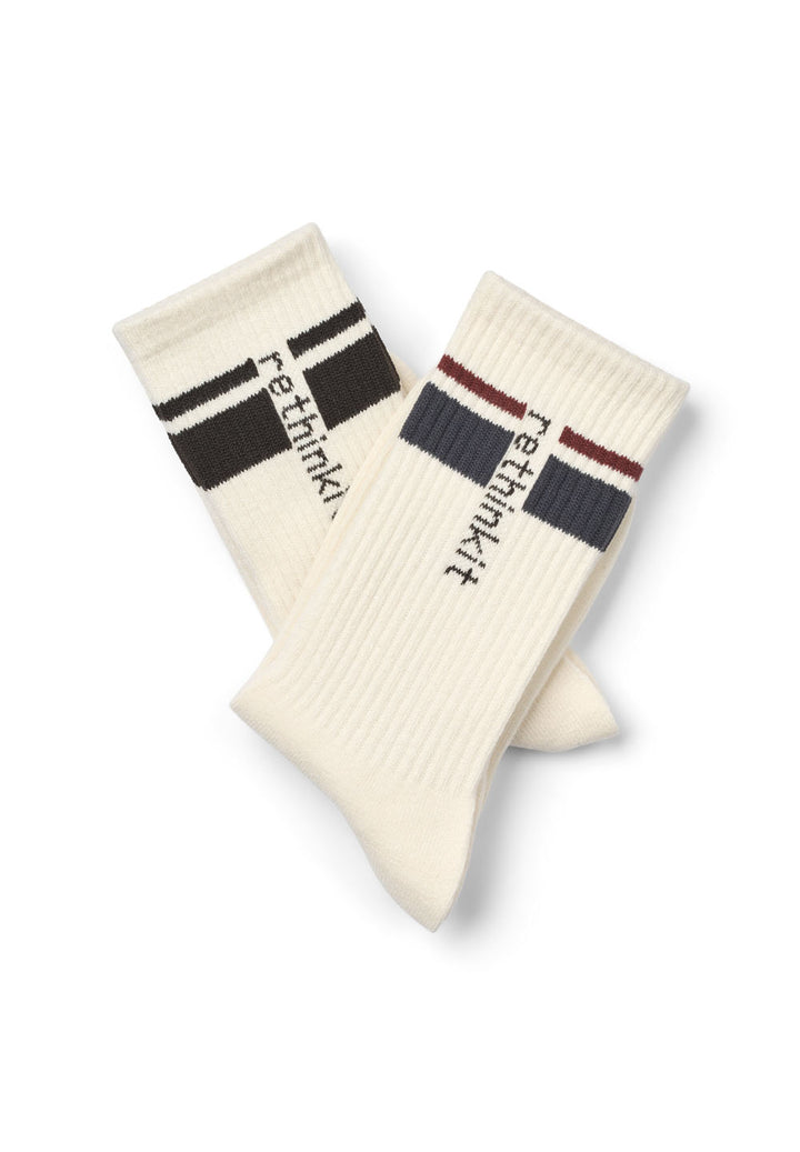 Rethinkit Striped Crew Socks 2 Pack, Ink black