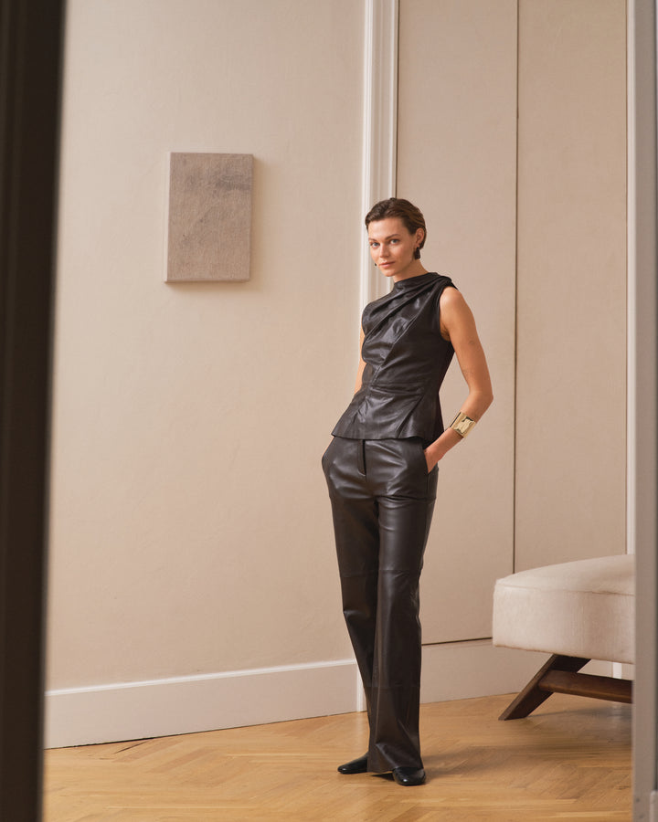 Lily Leather Pant - Espresso Brown