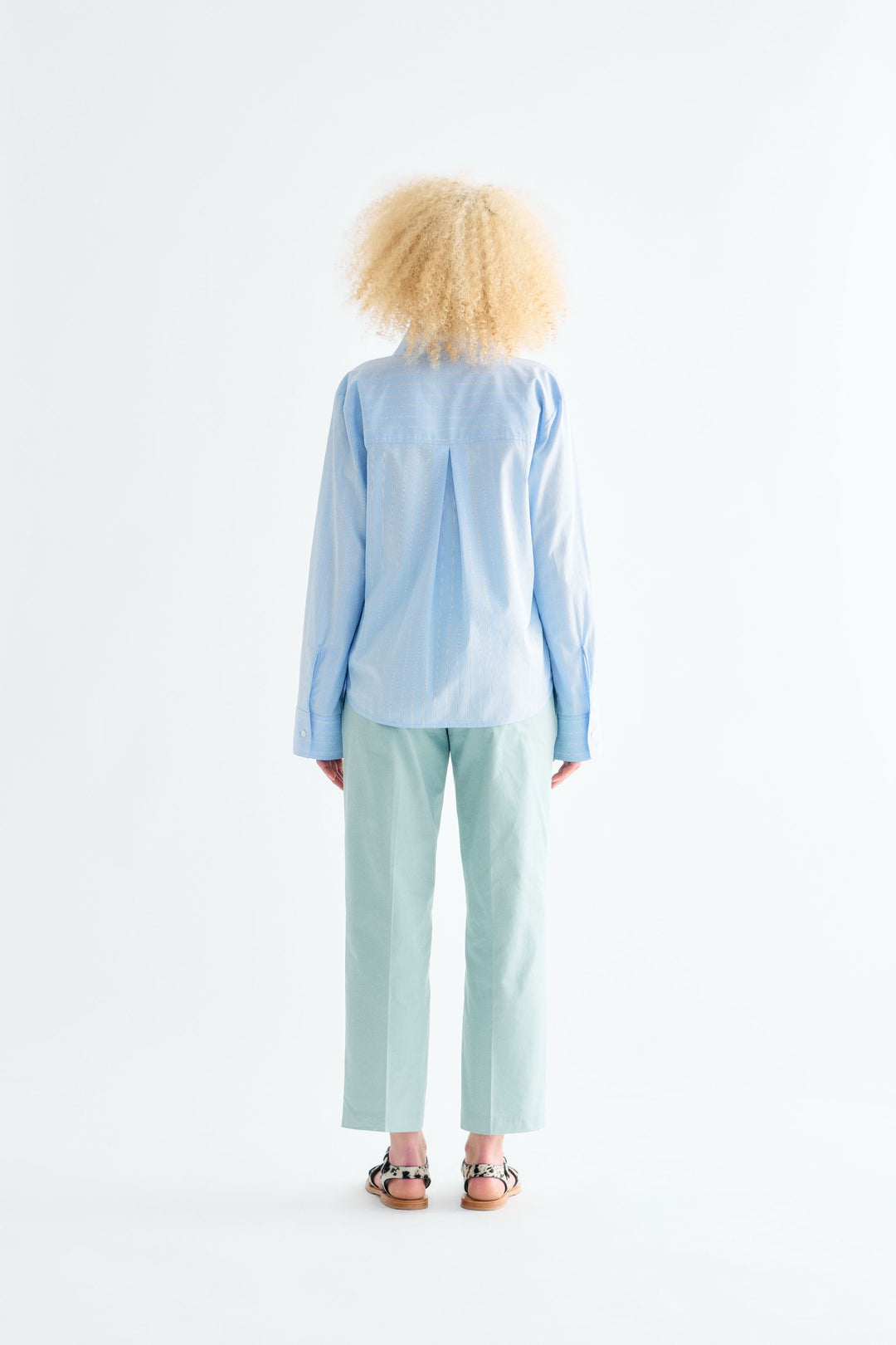 Marbella Blouse, Blue Pinstripe