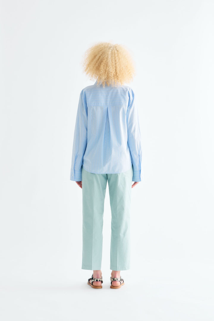 Marbella Blouse, Blue Pinstripe