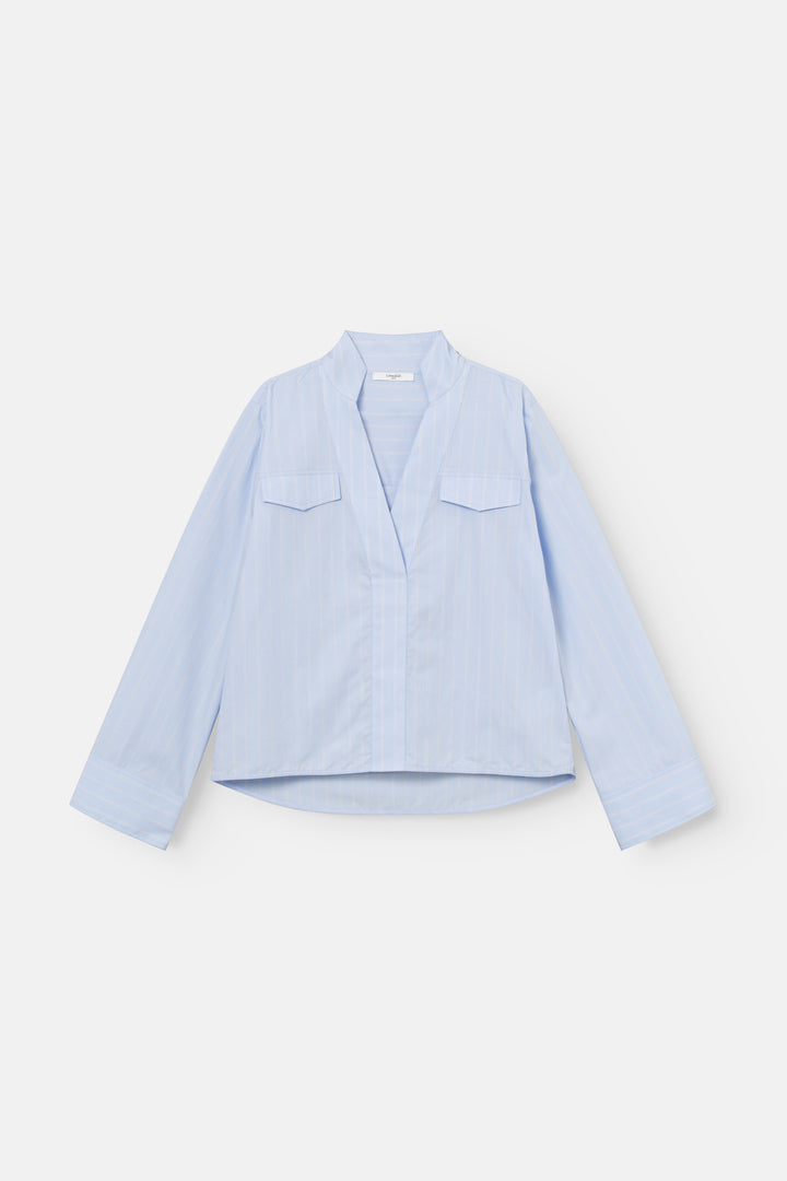 Marbella Blouse, Blue Pinstripe