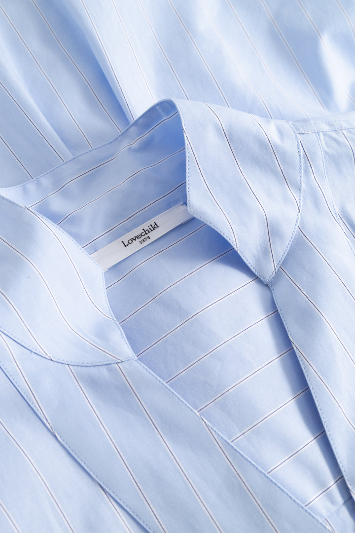 Marbella Blouse, Blue Pinstripe