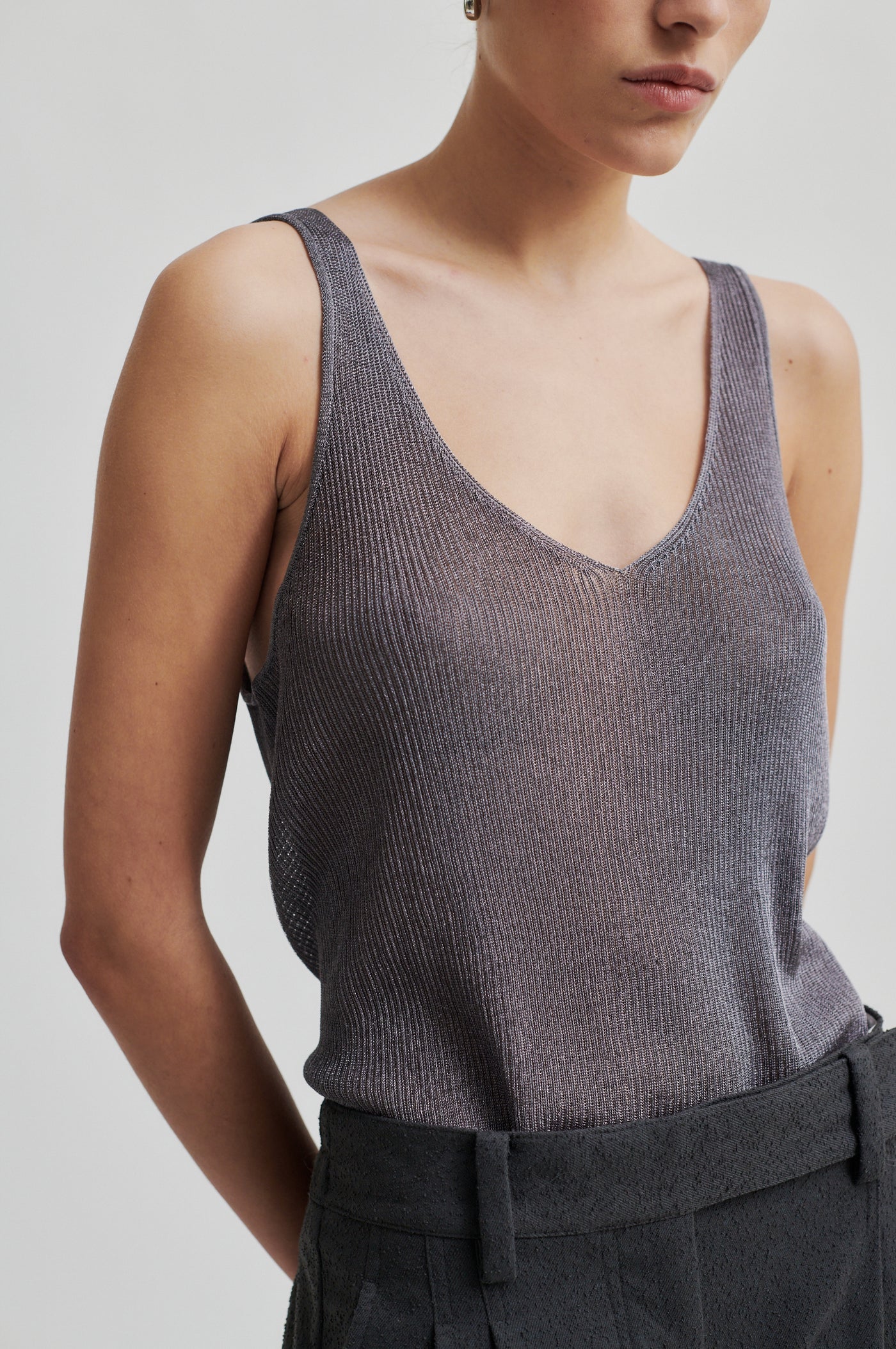 Ellia Knit Top, Charcoal Gray