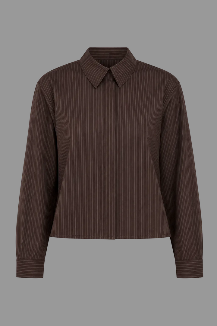 Willow String Shirt - Brown Pinstripe