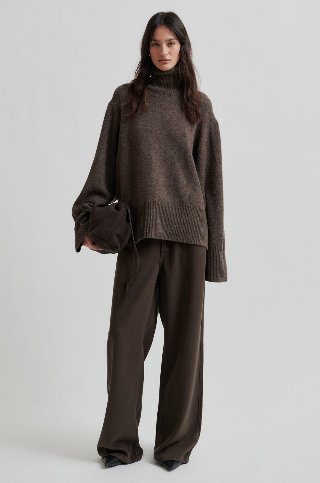 Alpha Knit T-Neck - Dark Brown Melange