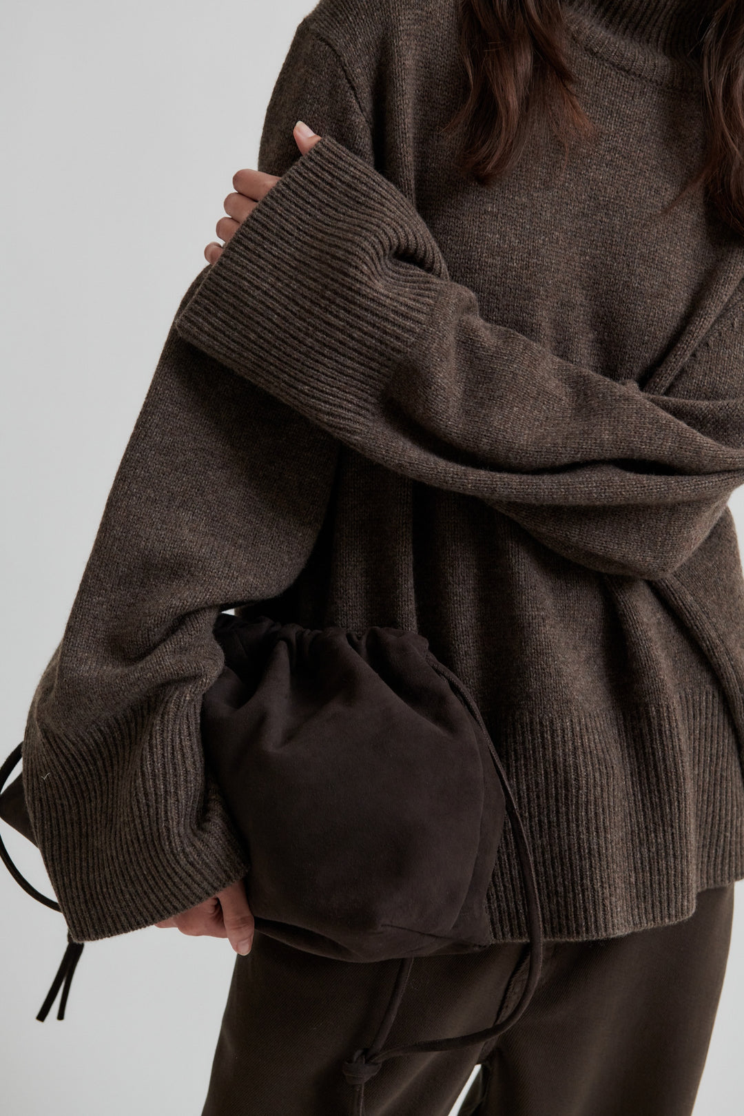 Alpha Knit T-Neck - Dark Brown Melange