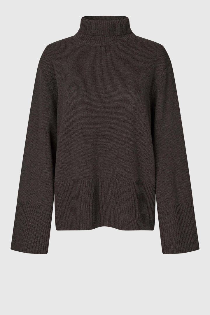 Alpha Knit T-Neck - Dark Brown Melange
