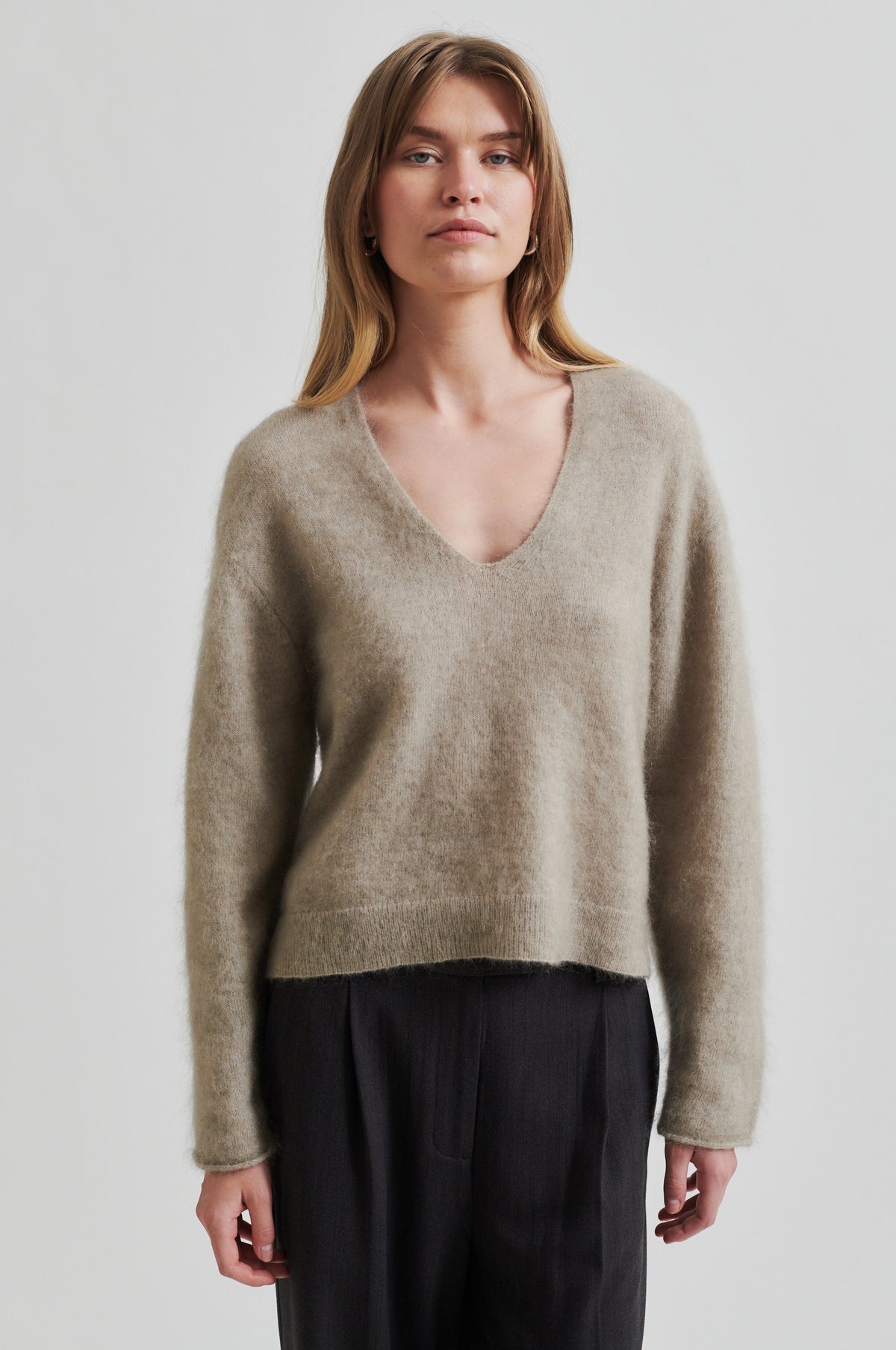 Camryn Knit V-Neck, Dark Beige
