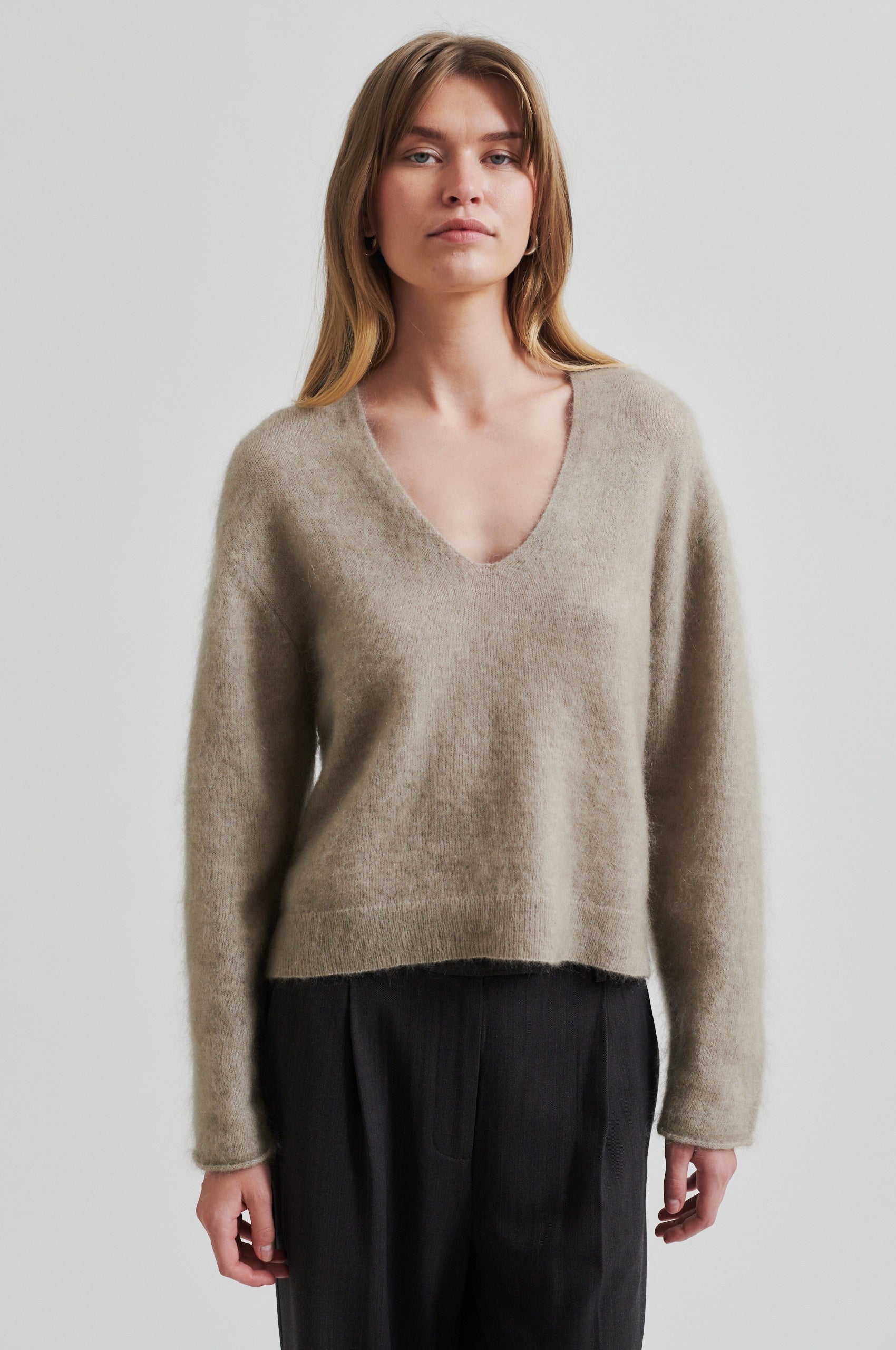Camryn Knit V-Neck, Dark Beige