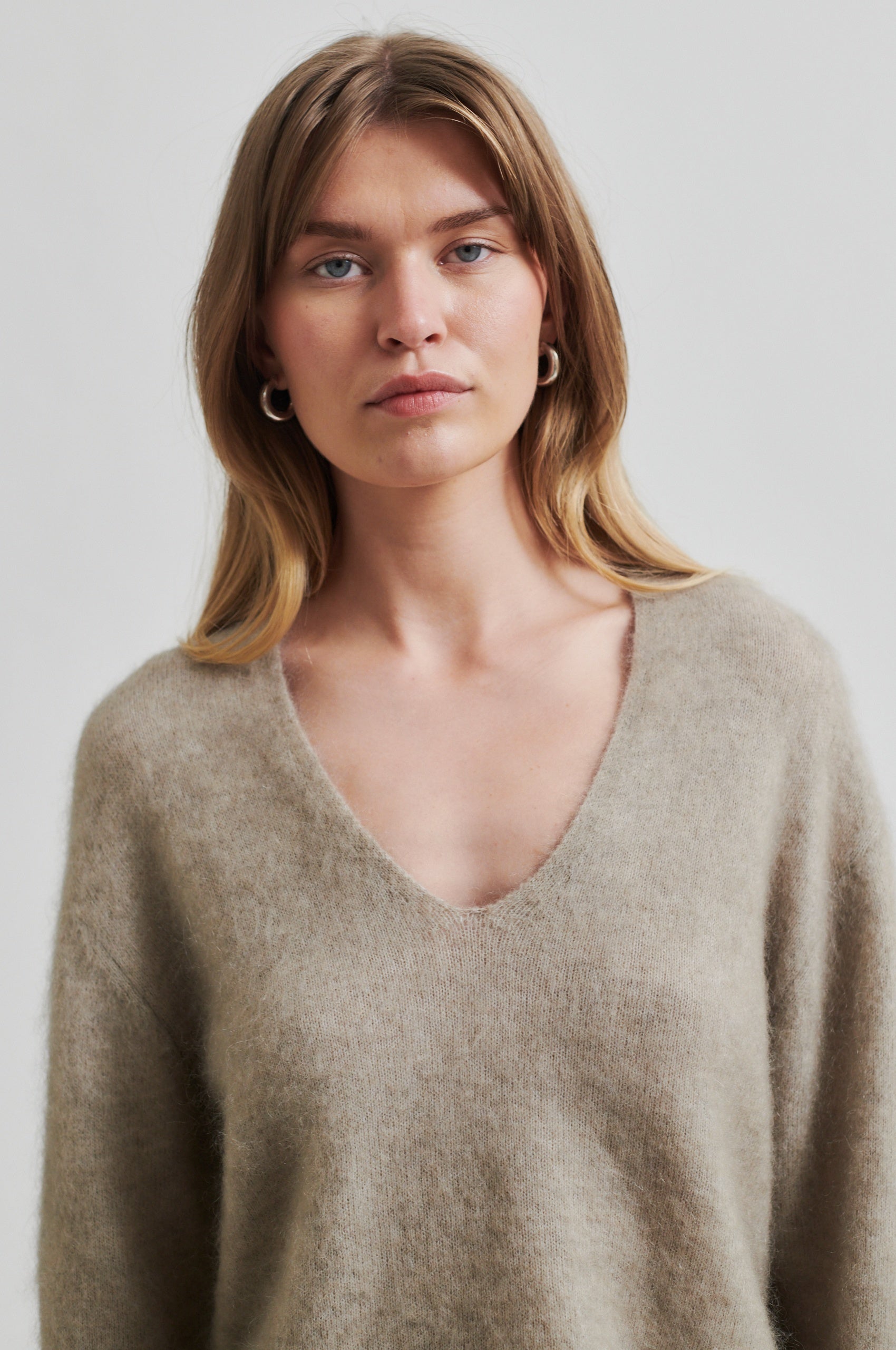 Camryn Knit V-Neck, Dark Beige