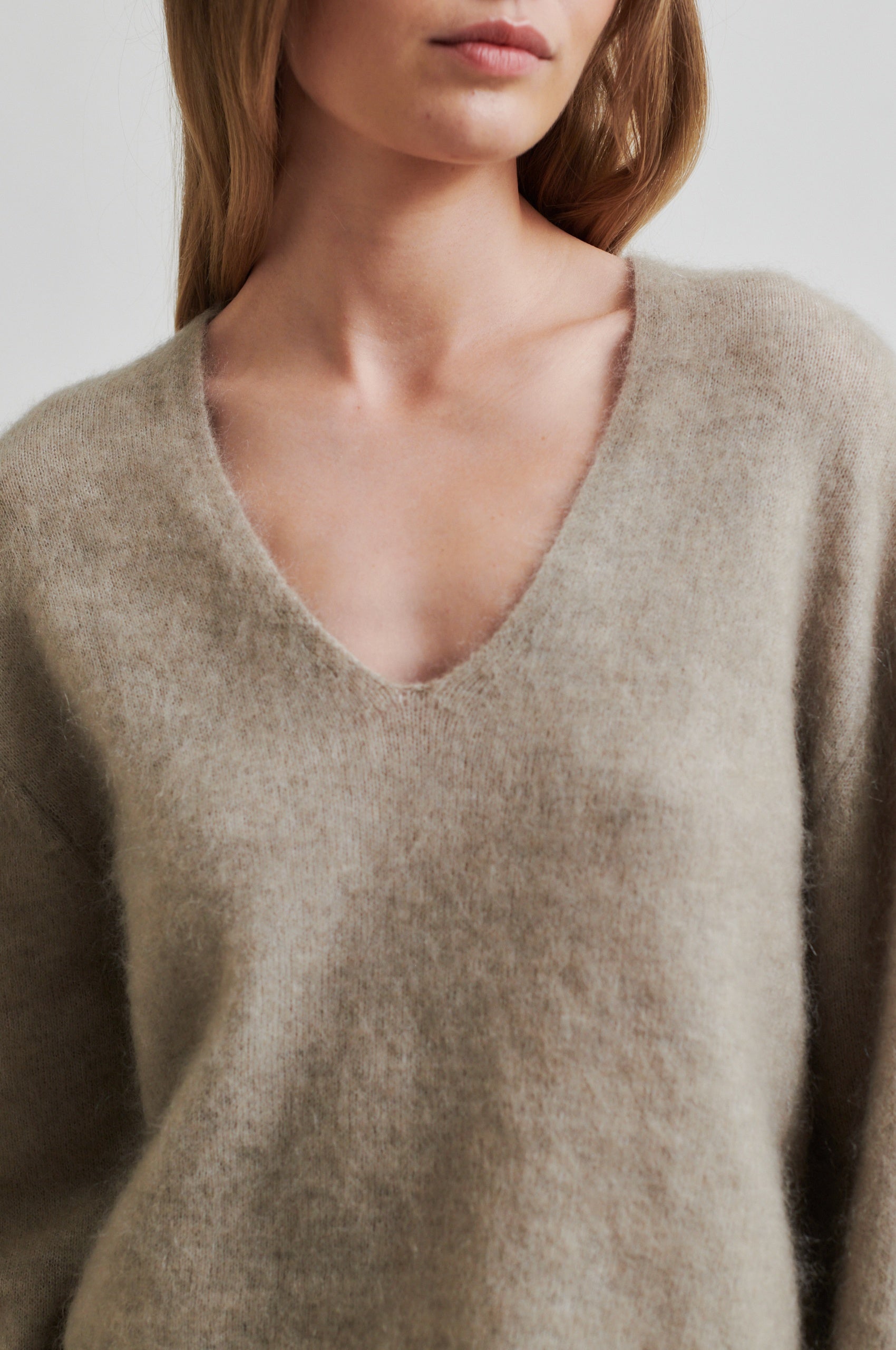 Camryn Knit V-Neck, Dark Beige