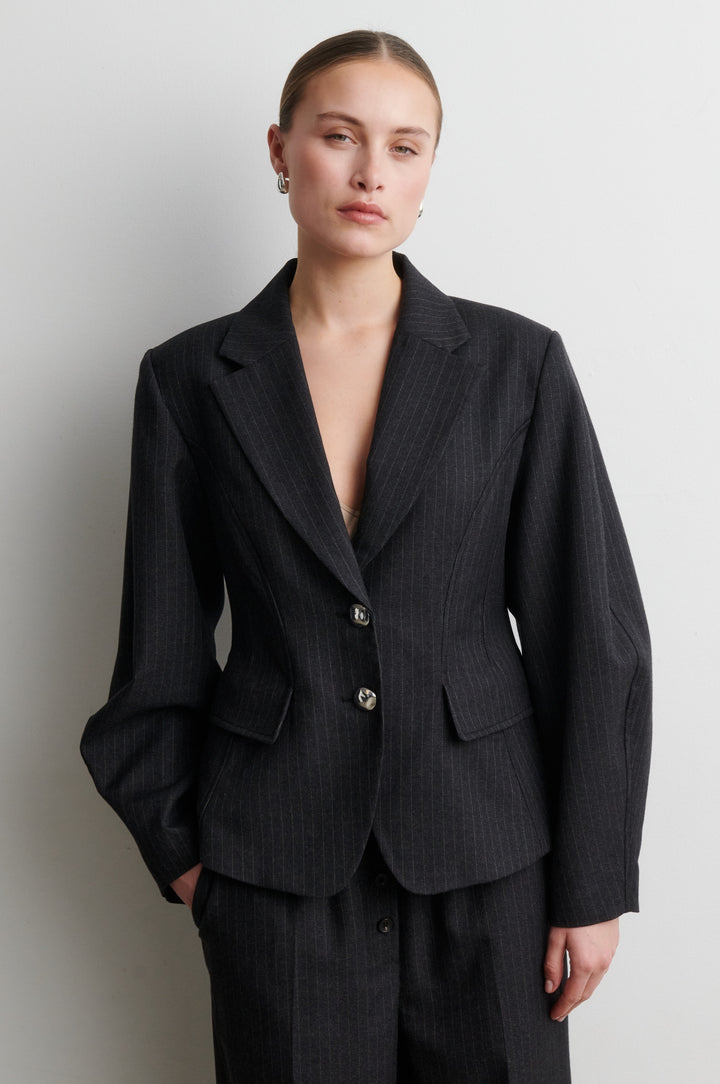 Vienne Sculptured Blazer - Grey Pinstripe