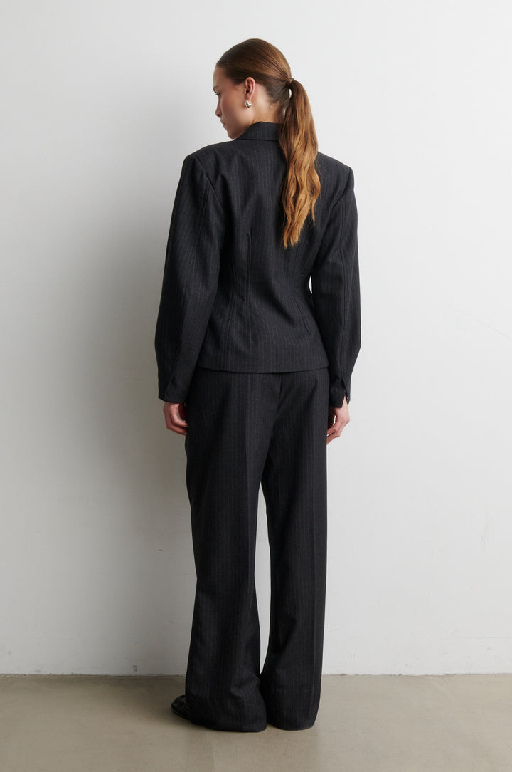 Vienne Sculptured Blazer - Grey Pinstripe
