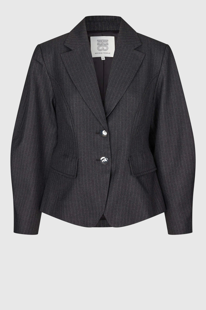 Vienne Sculptured Blazer - Grey Pinstripe