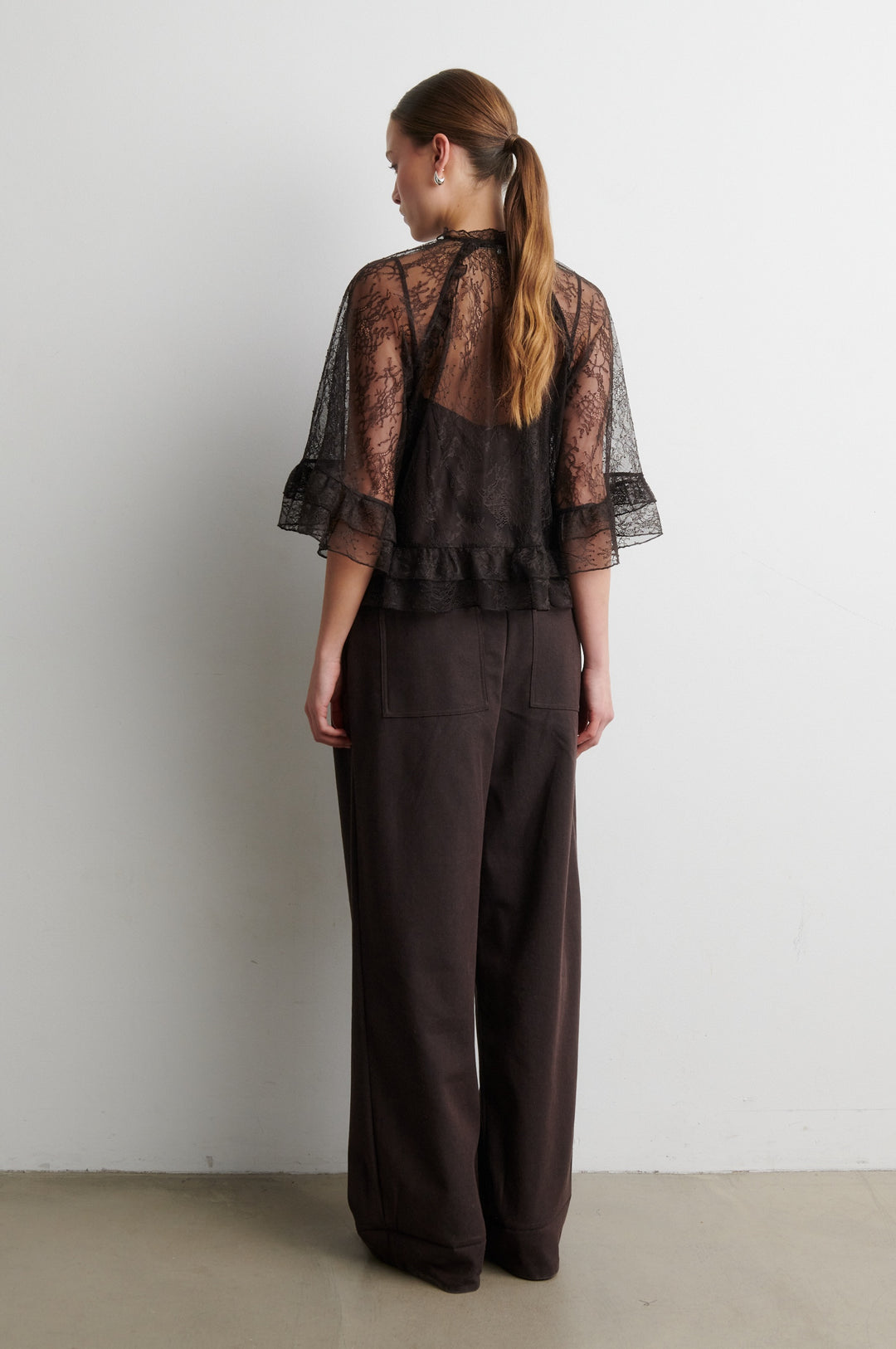 Sybell Lace Ruffle Blouse - Brown