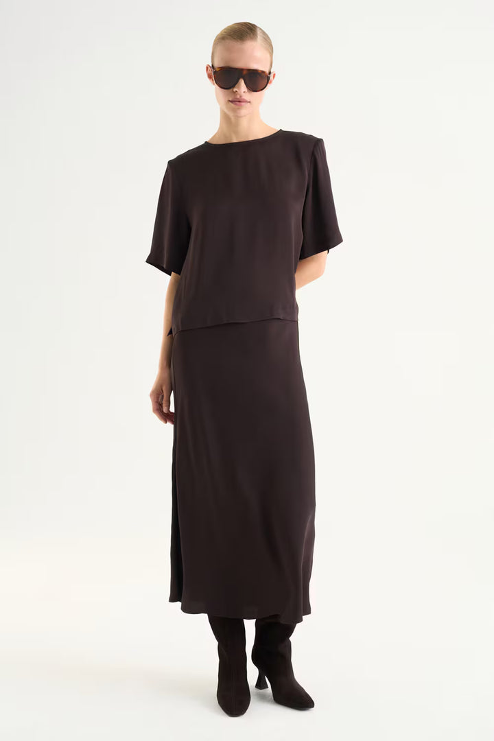 Leonie Satin Tee - Mocha Brown