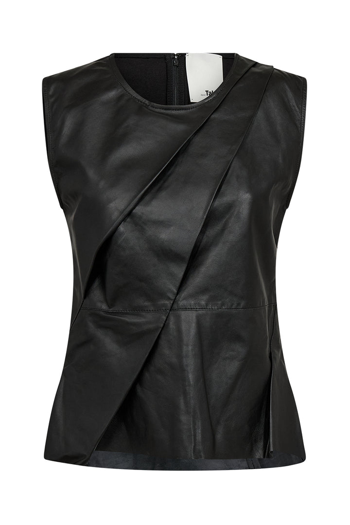 Lily Leather Drape Top - Black