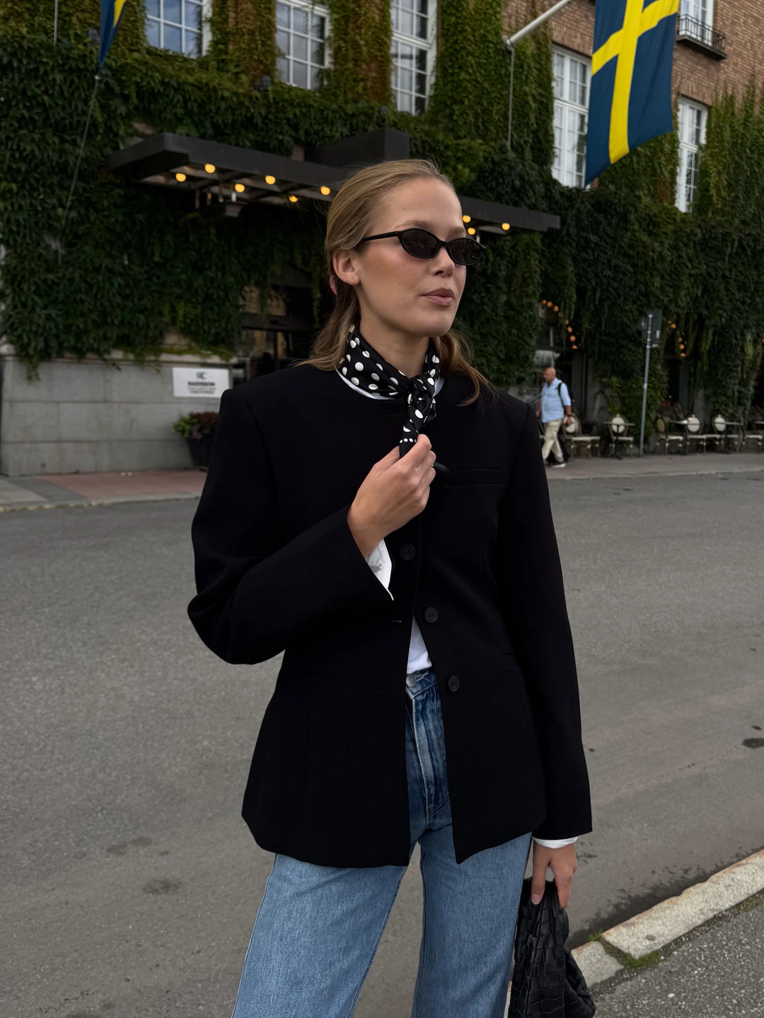 Polkadot Silk Scarf , Black