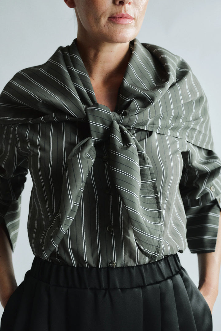 Gwen Scarf Shirt Stunning Stripe - Hunter Green