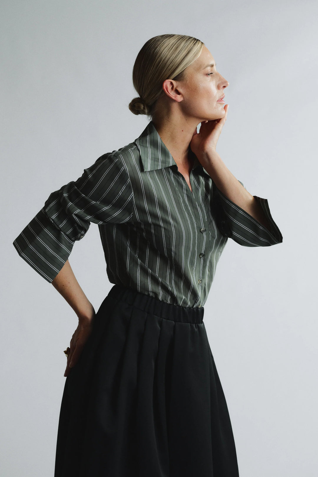 Gwen Scarf Shirt Stunning Stripe - Hunter Green