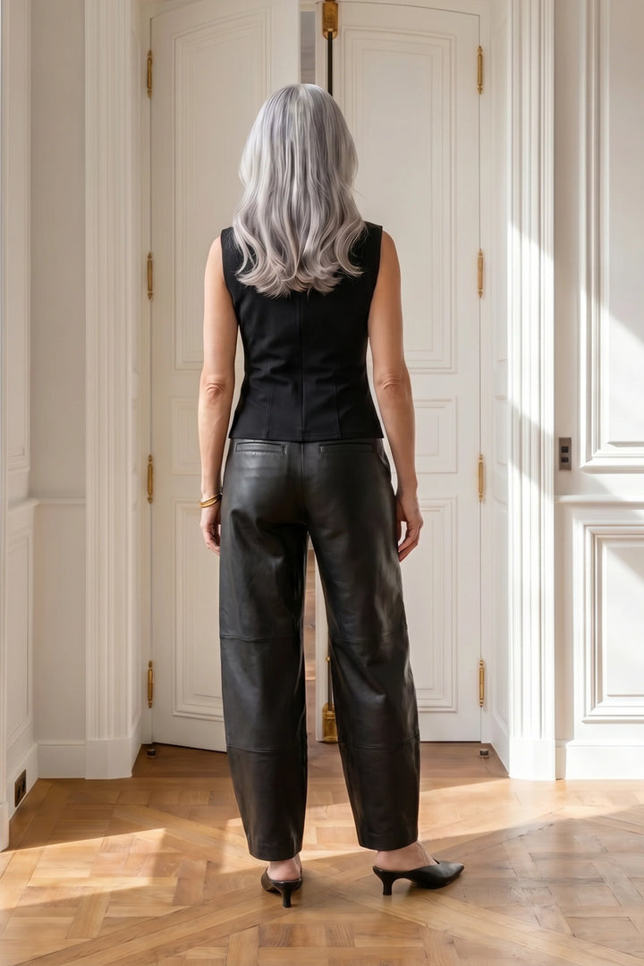 Lily Barrel Leather Pant - Black
