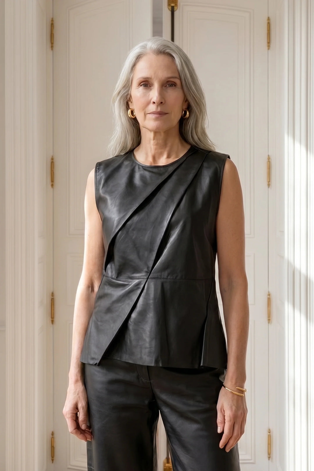 Lily Leather Drape Top - Black
