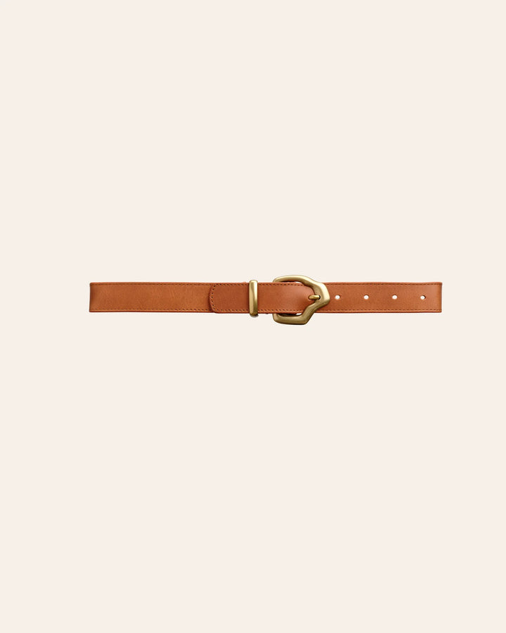 Ako Mini Leather Belt, Nutmeg/Gold
