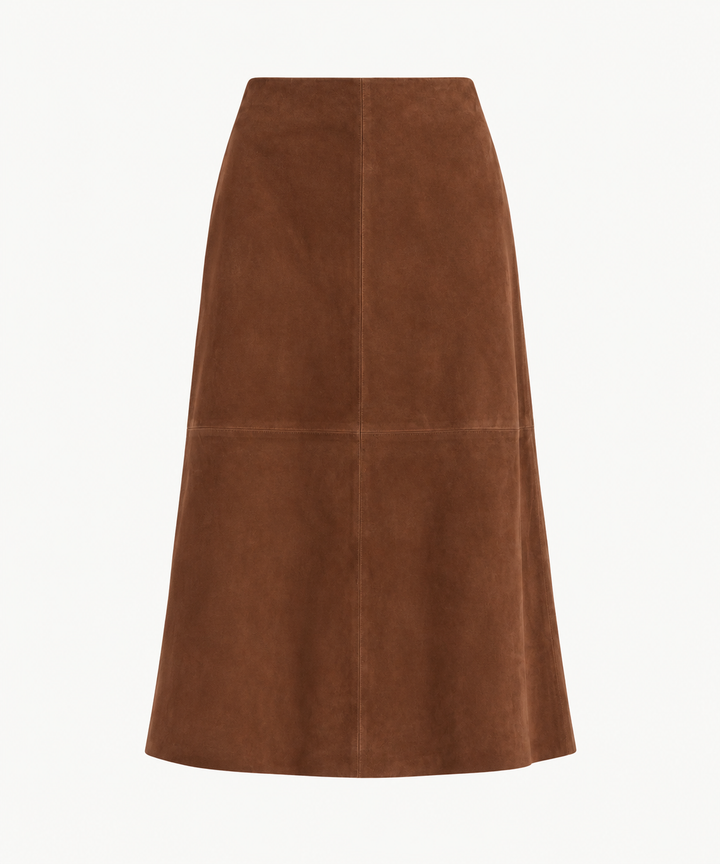 Nathalio Suede Midi Skirt - Caramel Brown