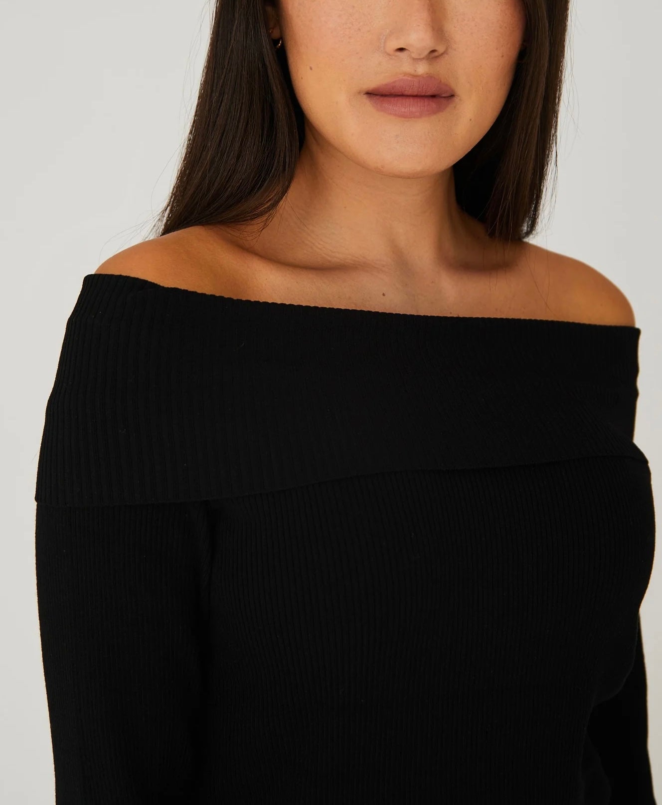 New Rib Off Shoulder, Black