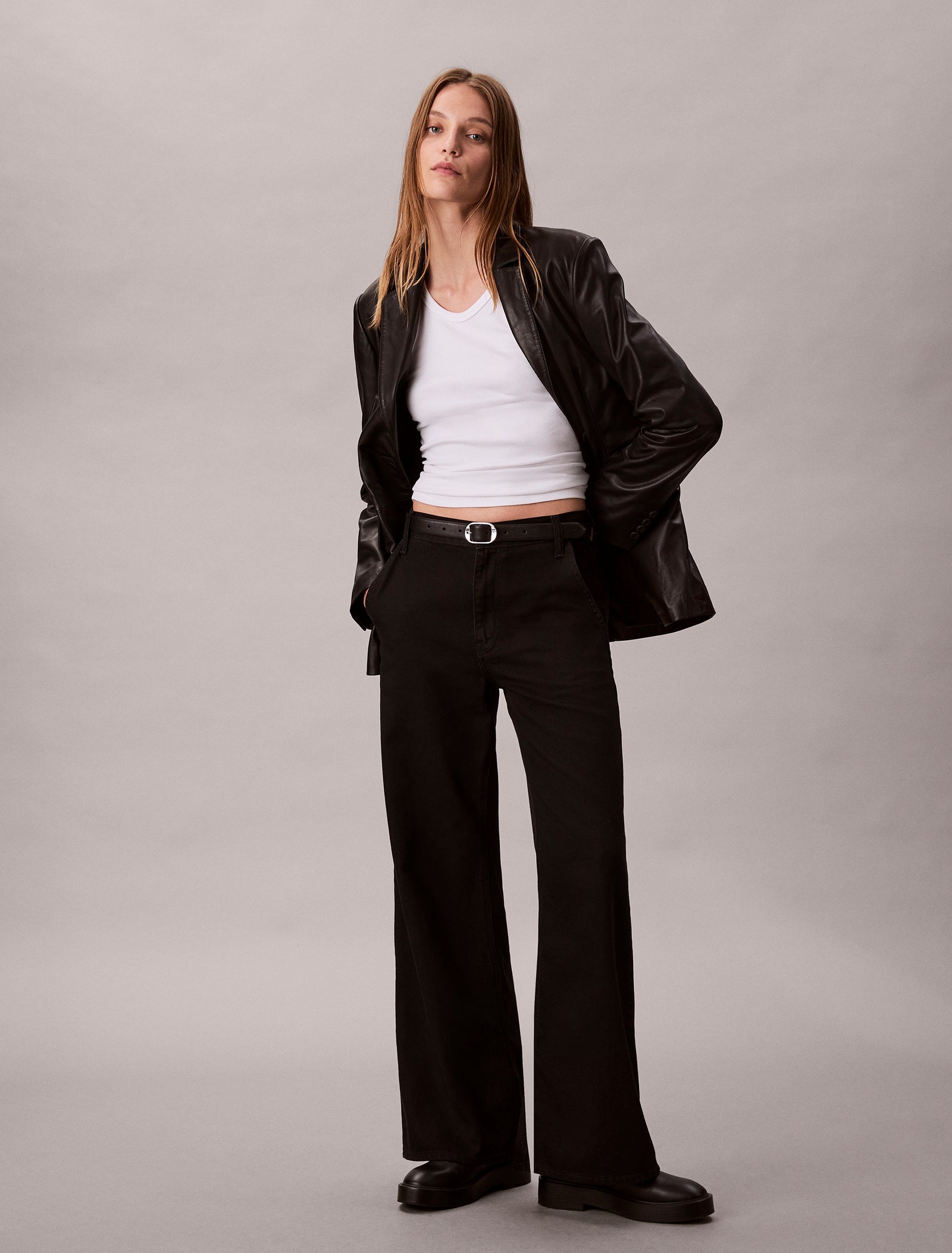 CK High Waisted Wide Jeans, Black