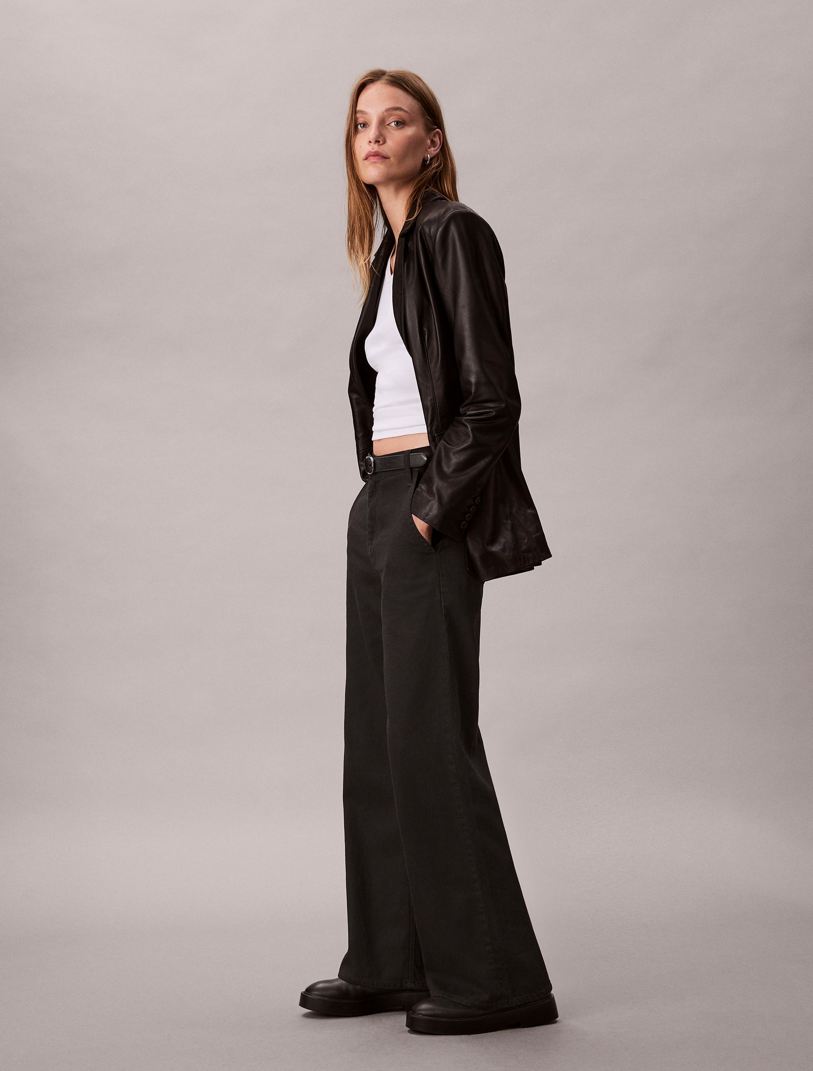 CK High Waisted Wide Jeans, Black