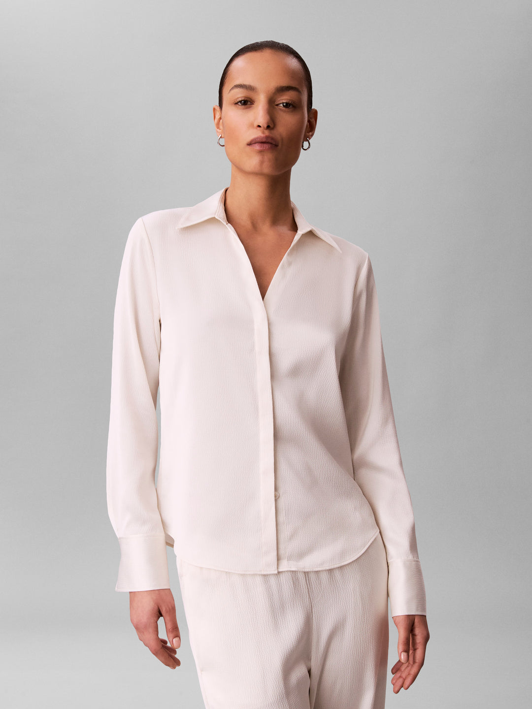 CK Fitted Hammered Satin Shirt, Tofu