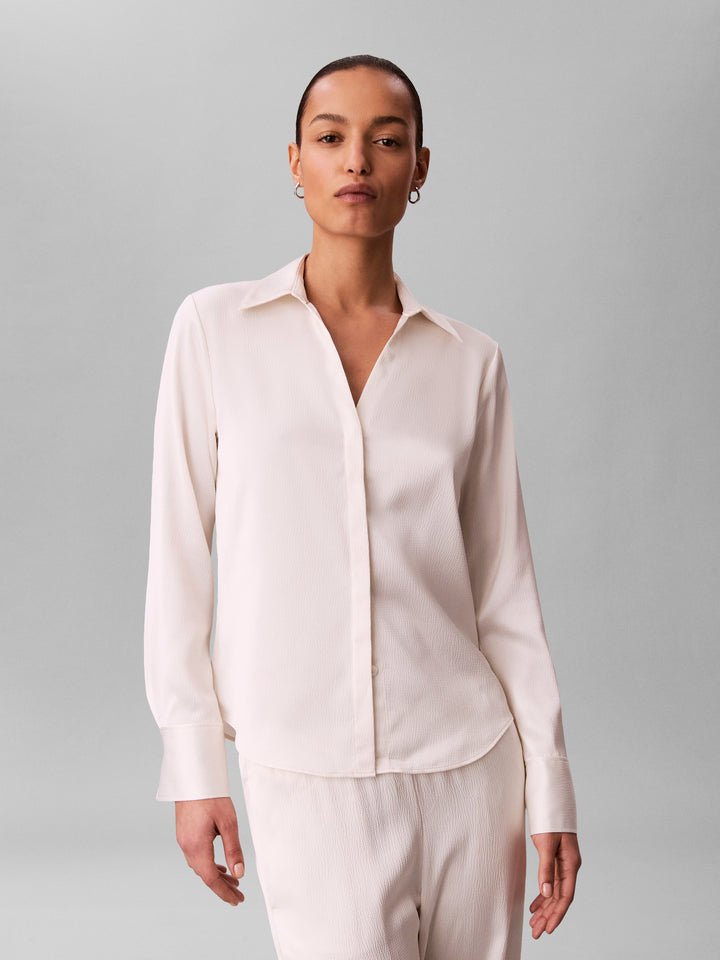 CK Fitted Hammered Satin Shirt, Tofu