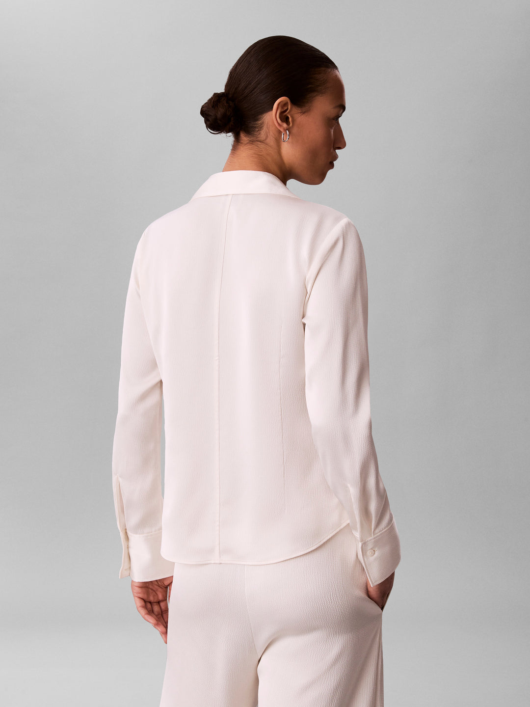 CK Fitted Hammered Satin Shirt, Tofu