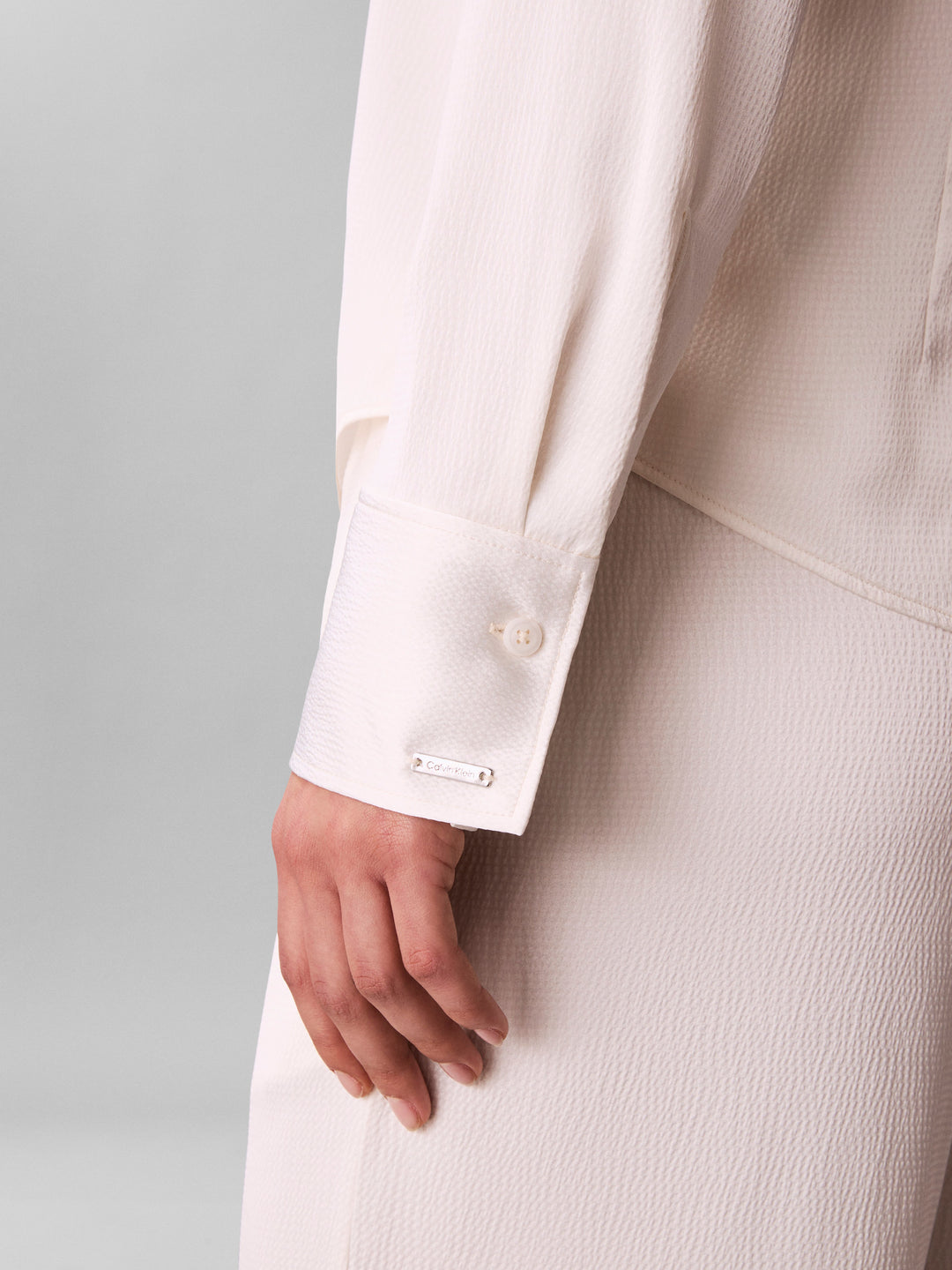 CK Fitted Hammered Satin Shirt, Tofu
