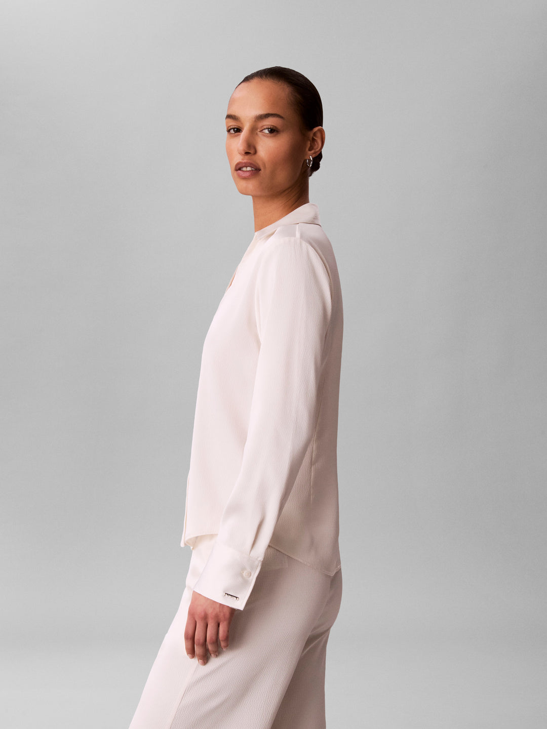 CK Fitted Hammered Satin Shirt, Tofu