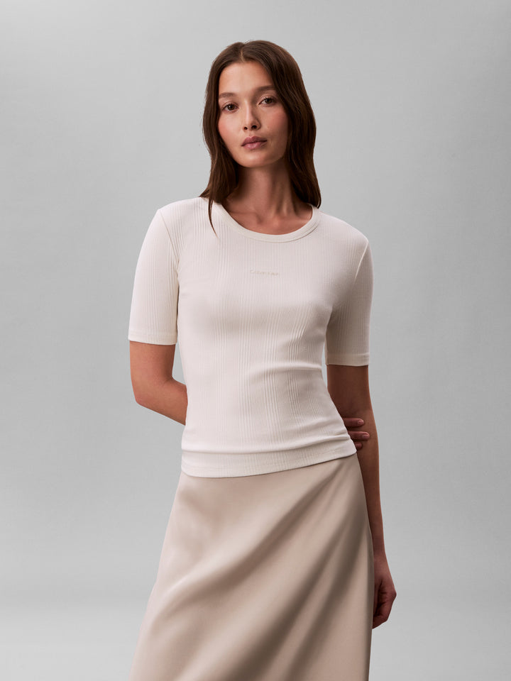 CK Ribbed Cotton T-shirt, Tofu