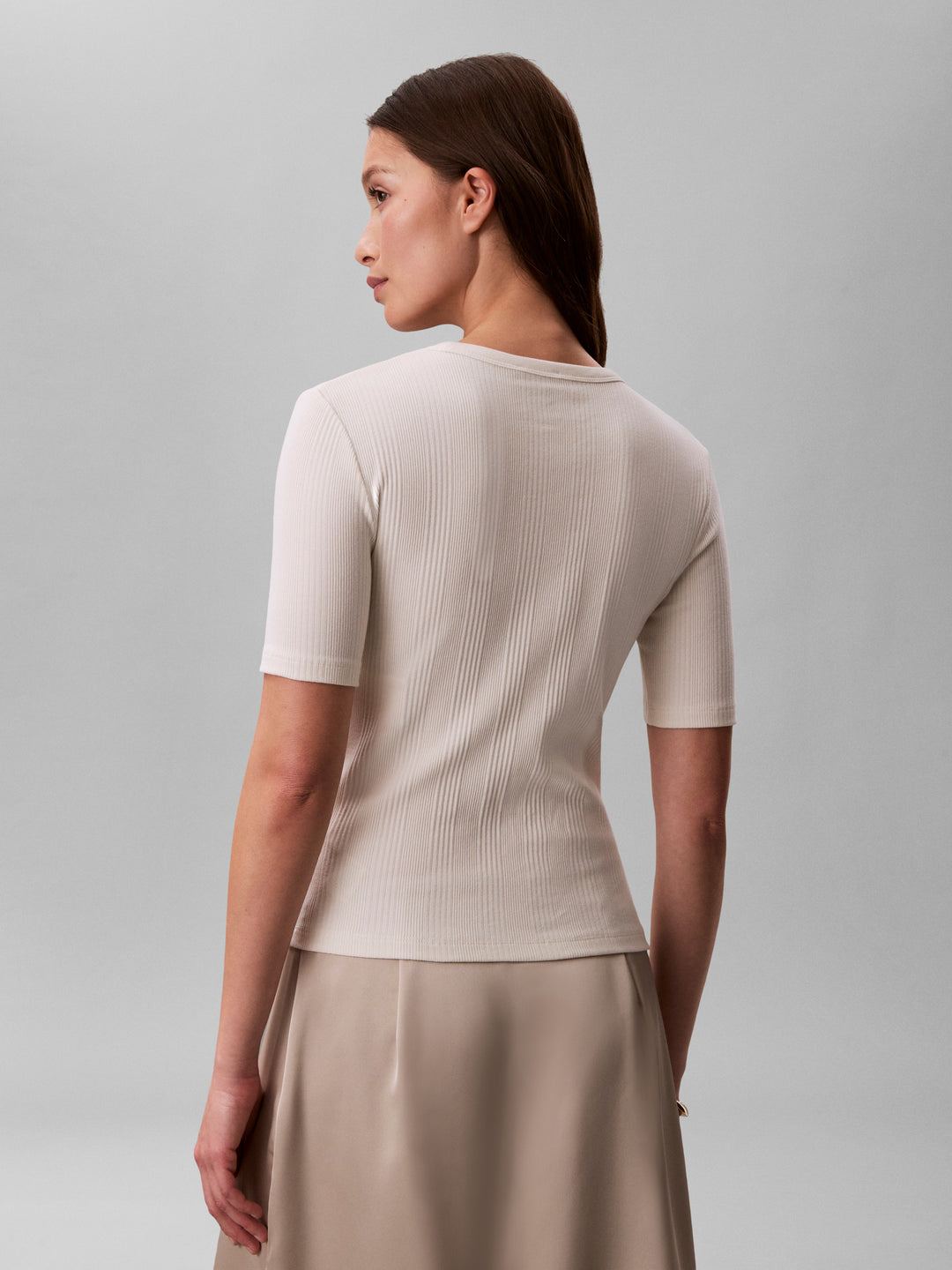 CK Ribbed Cotton T-shirt, Tofu