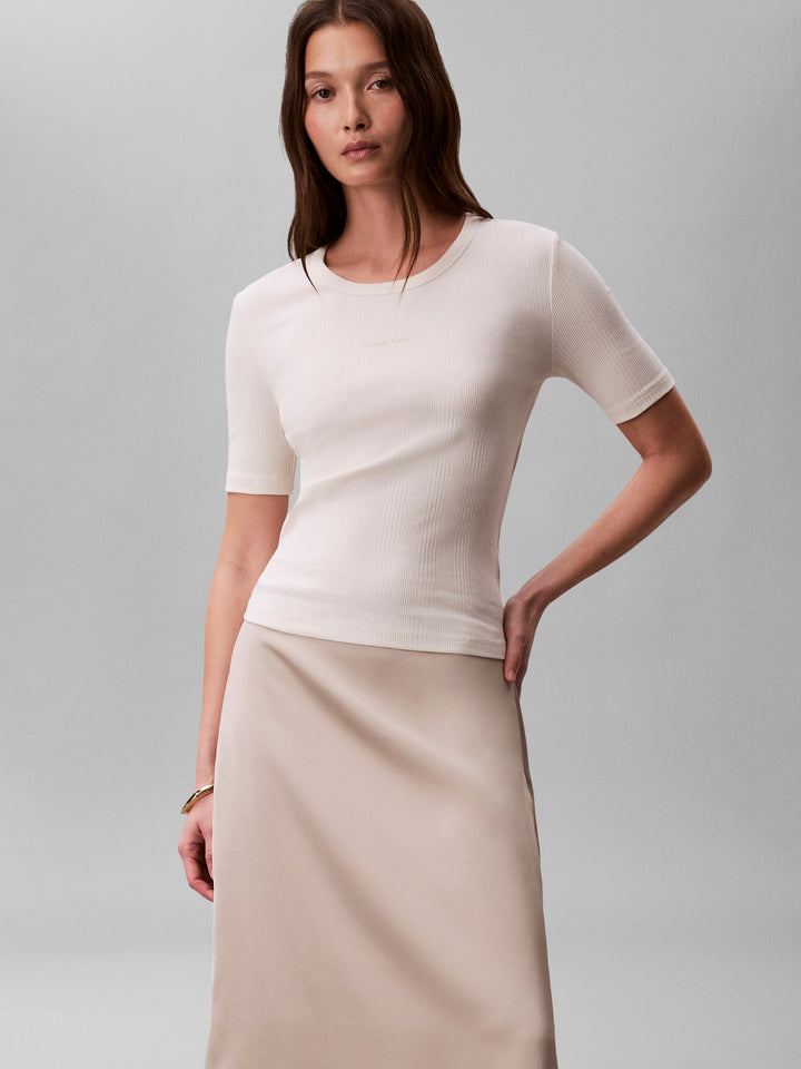 CK Ribbed Cotton T-shirt, Tofu