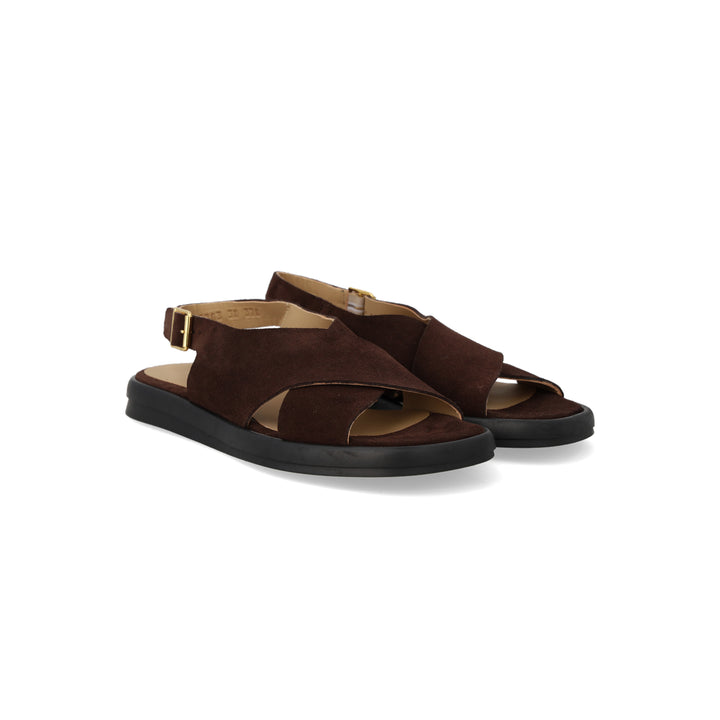 Cross Sandal Suede, Dark Brown