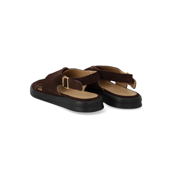 Cross Sandal Suede, Dark Brown