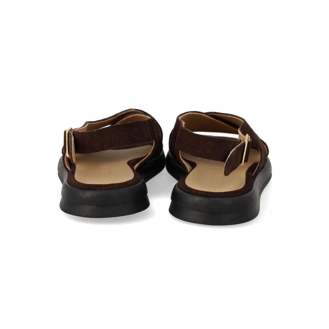 Cross Sandal Suede, Dark Brown