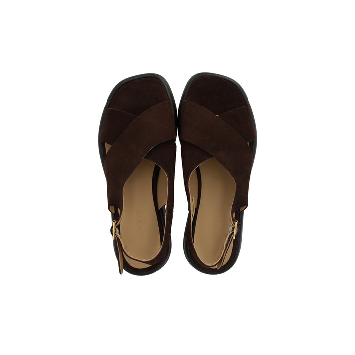 Cross Sandal Suede, Dark Brown