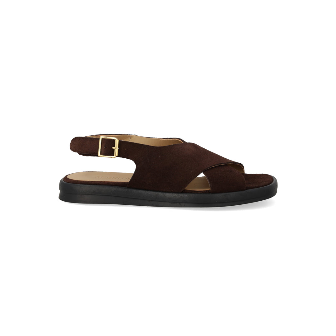 Cross Sandal Suede, Dark Brown