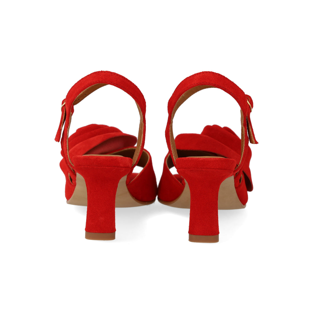 Rose Heeled Sandal, Red Coral