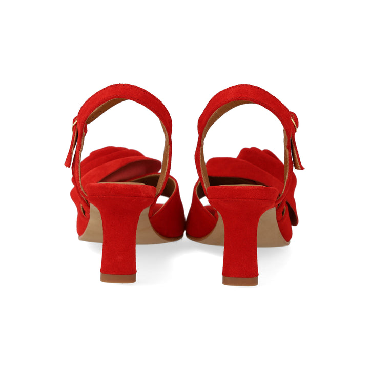 Rose Heeled Sandal, Red Coral